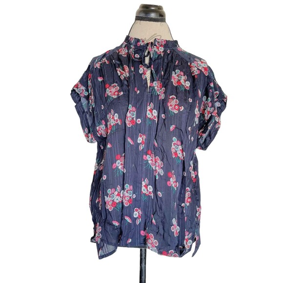 LOFT Tops - Loft Womens Top Blouse Sz XL Floral Ruffle Popover Tied Front Botanical Pleated